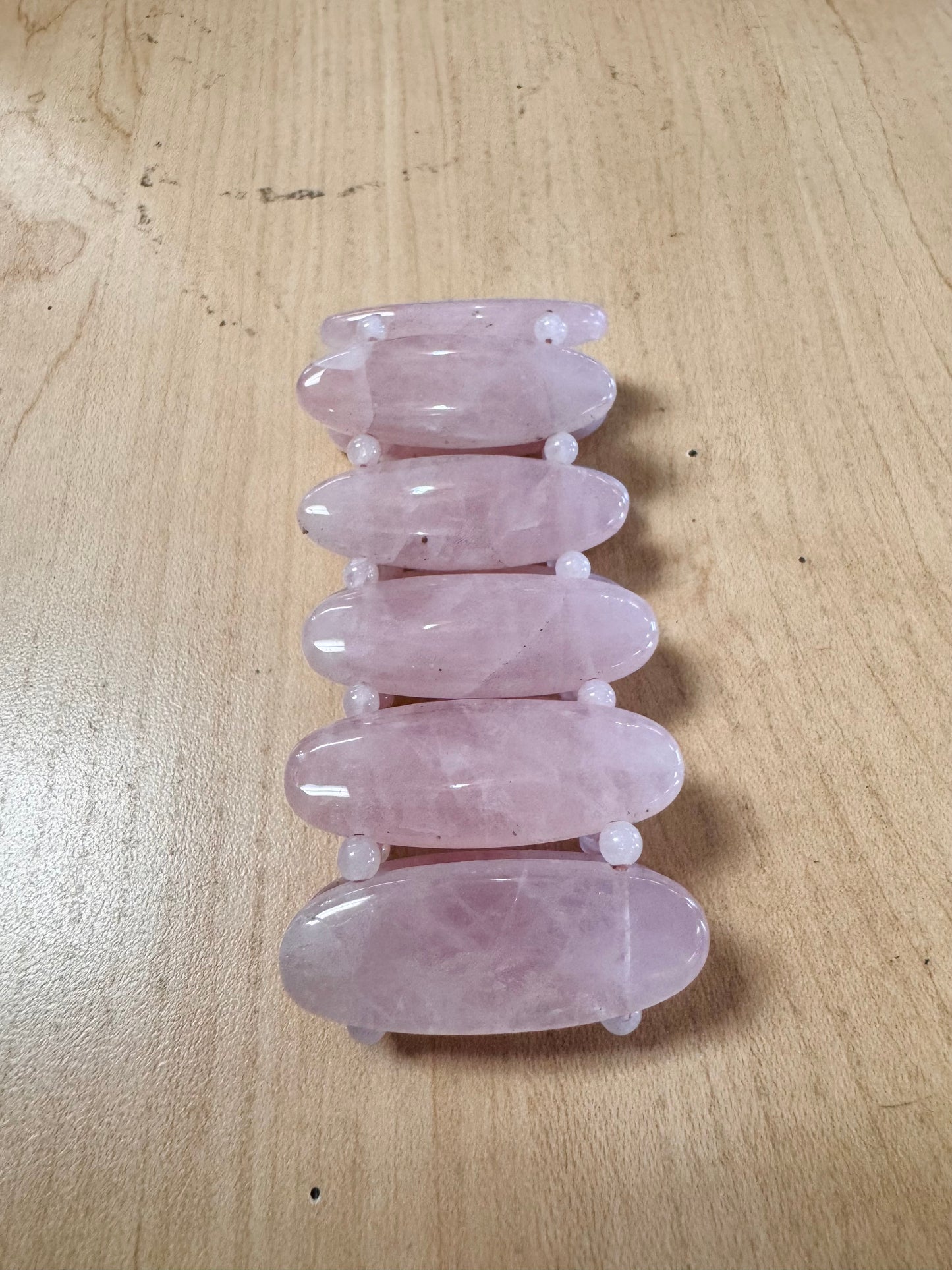 Vtg Polished Rose Quartz Cuff Bracelet