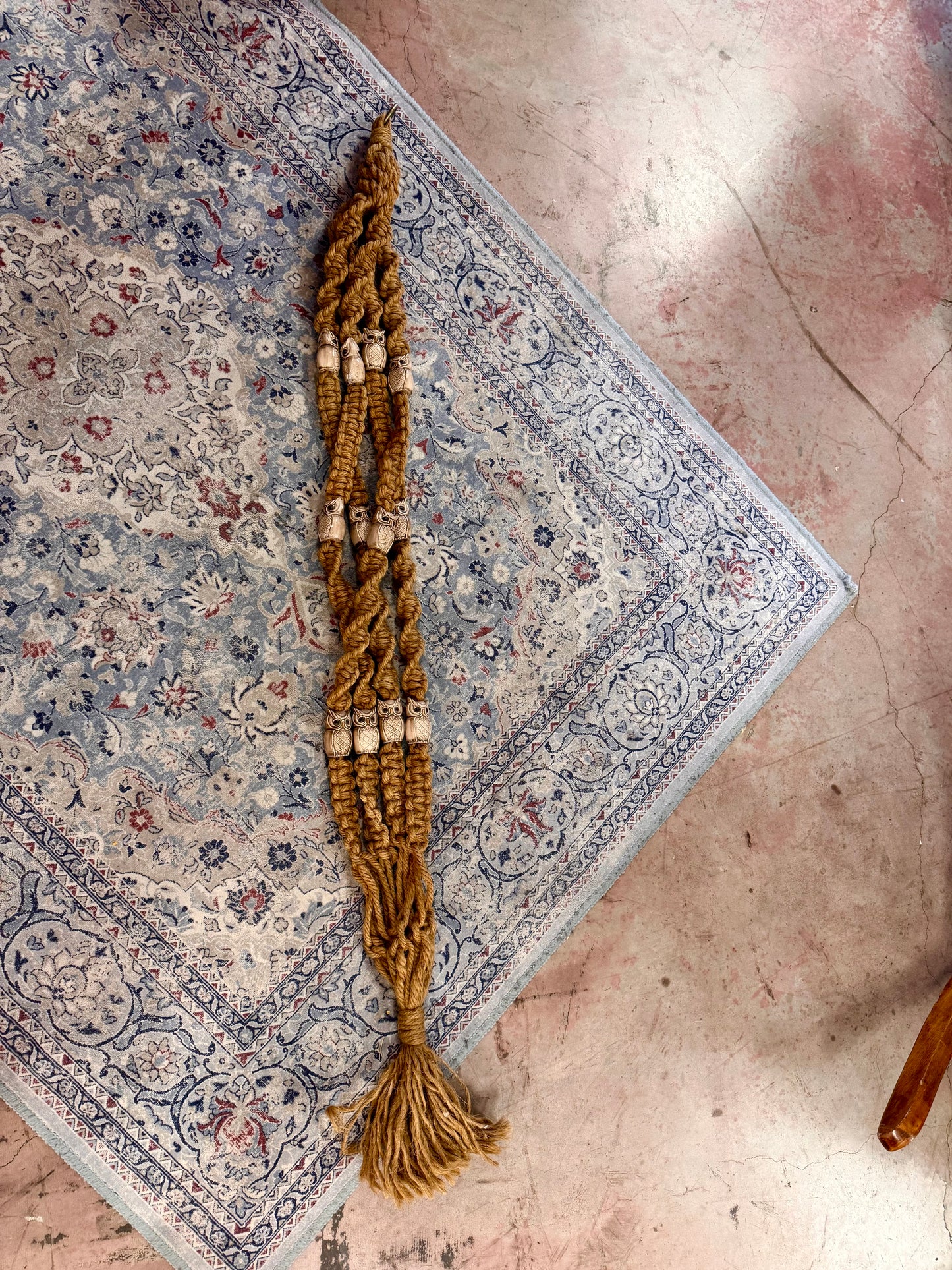 70s Heavy duty/Jute Ceramic Owl Plant Hanger