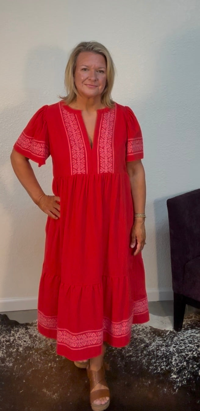 Embroidered Midi Dress