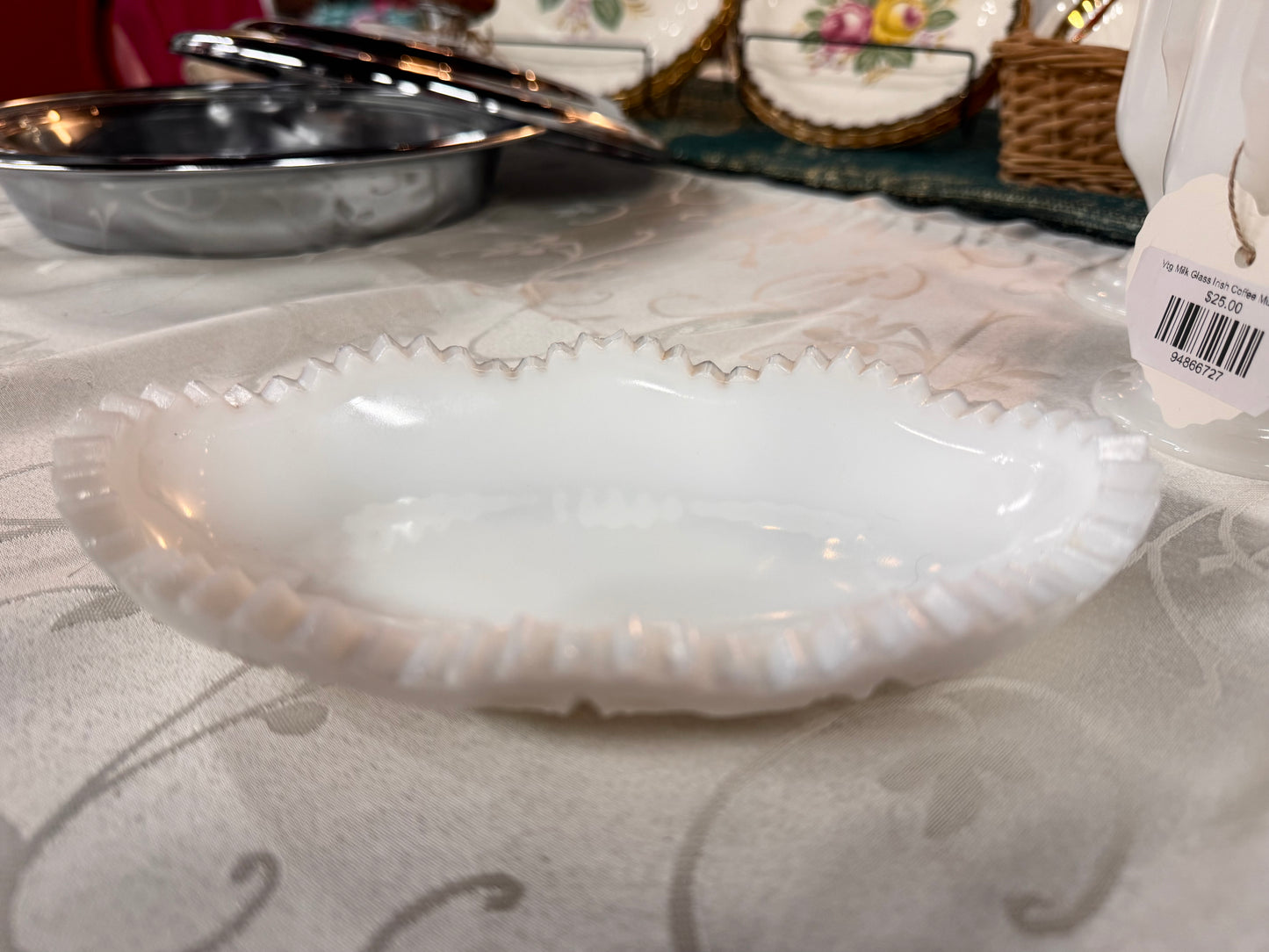 Opaque Milk Glass Canoe-shaped Relish Dish