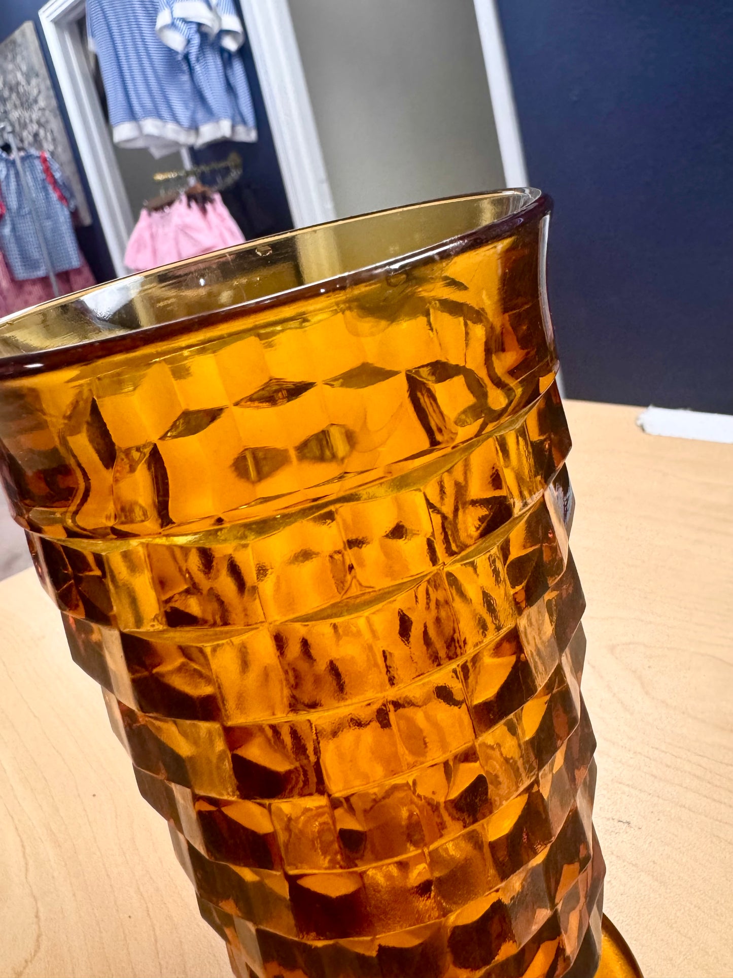 60s Amber Iced Tea Pedestal Tumbler Set (11)