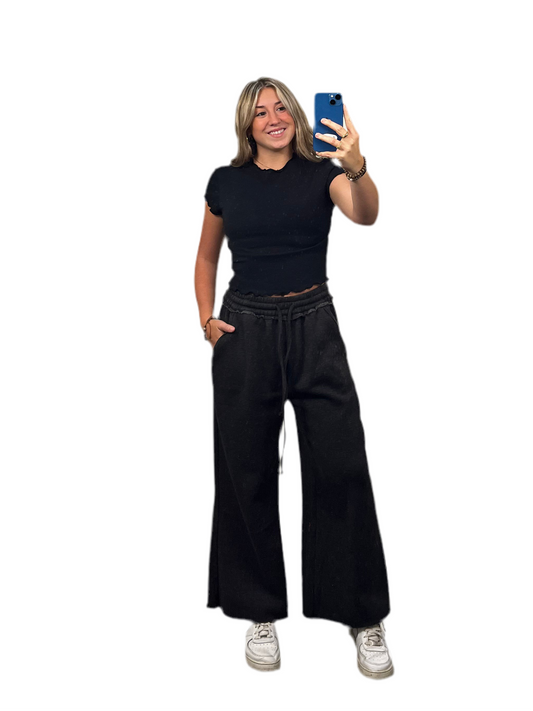 Acid wash fleece palazzo sweatpants with pockets