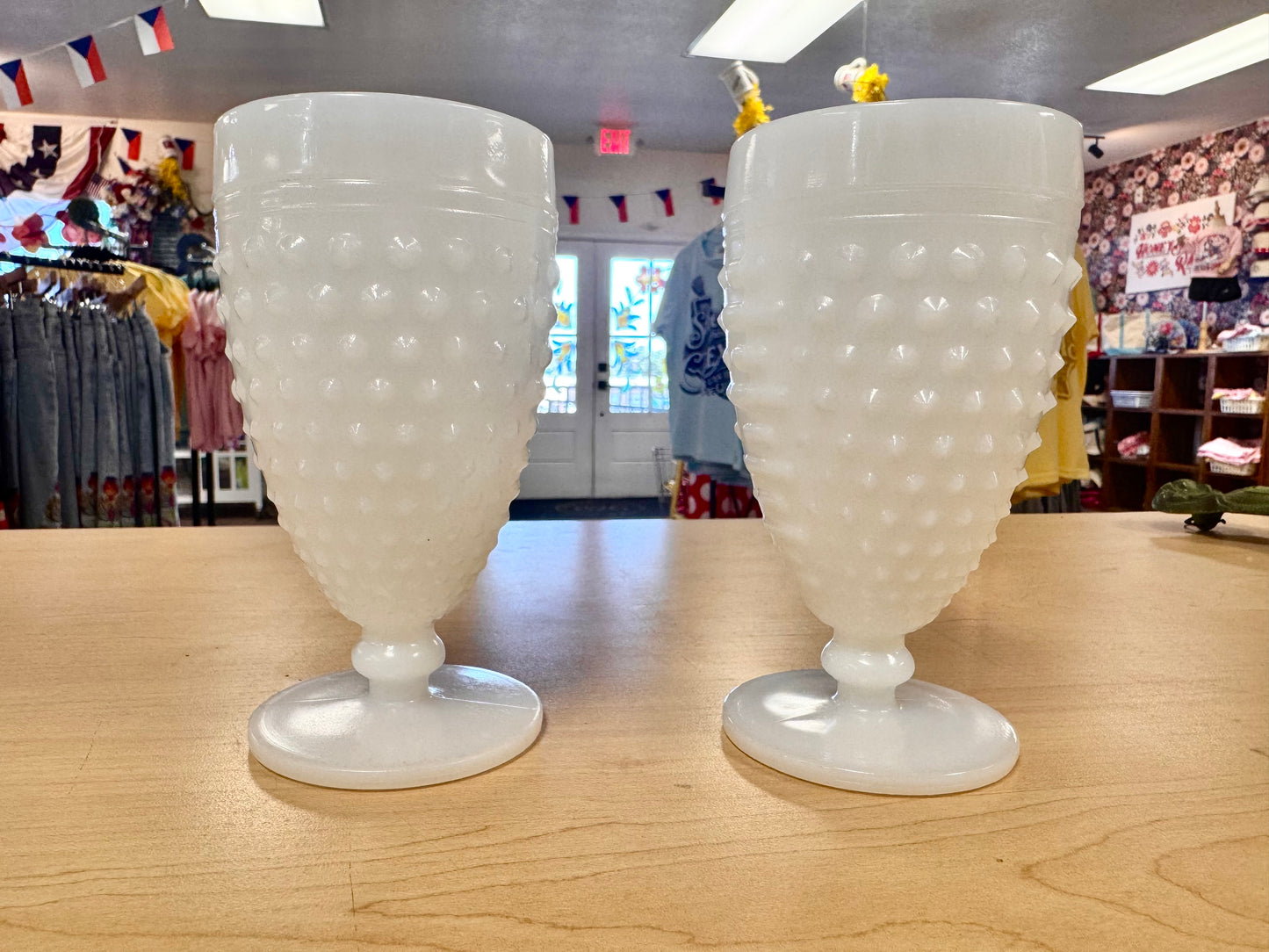 1960s Hobnail Milk Glass Goblet
