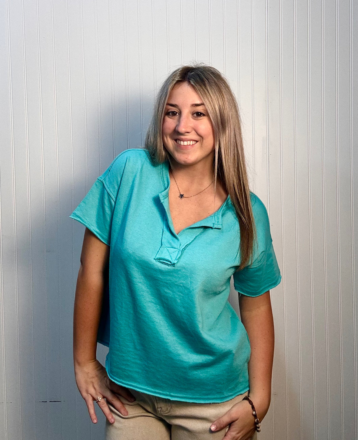 French Terr Split Neck Top
