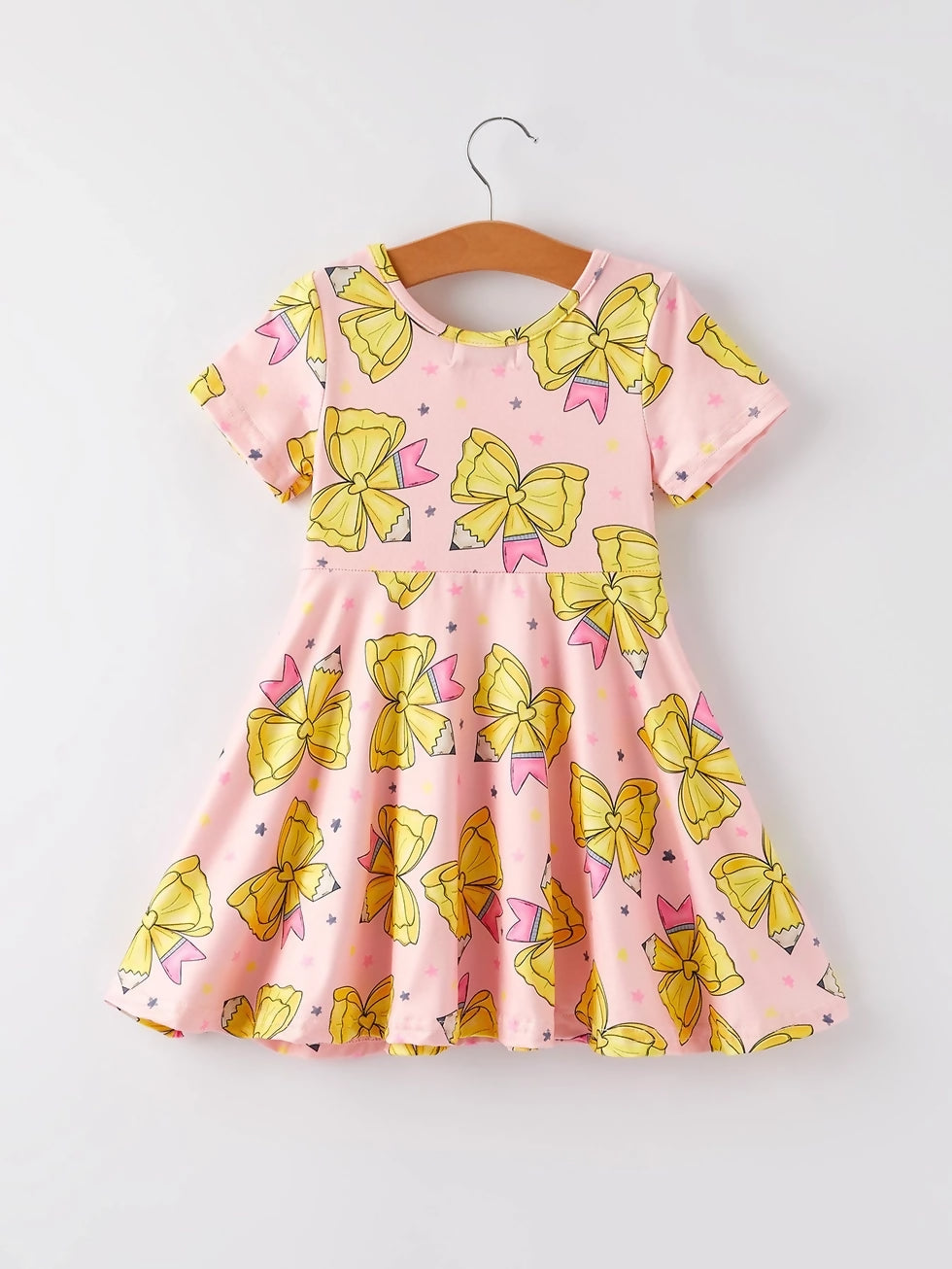 Yellow Bow Print Girls Dress