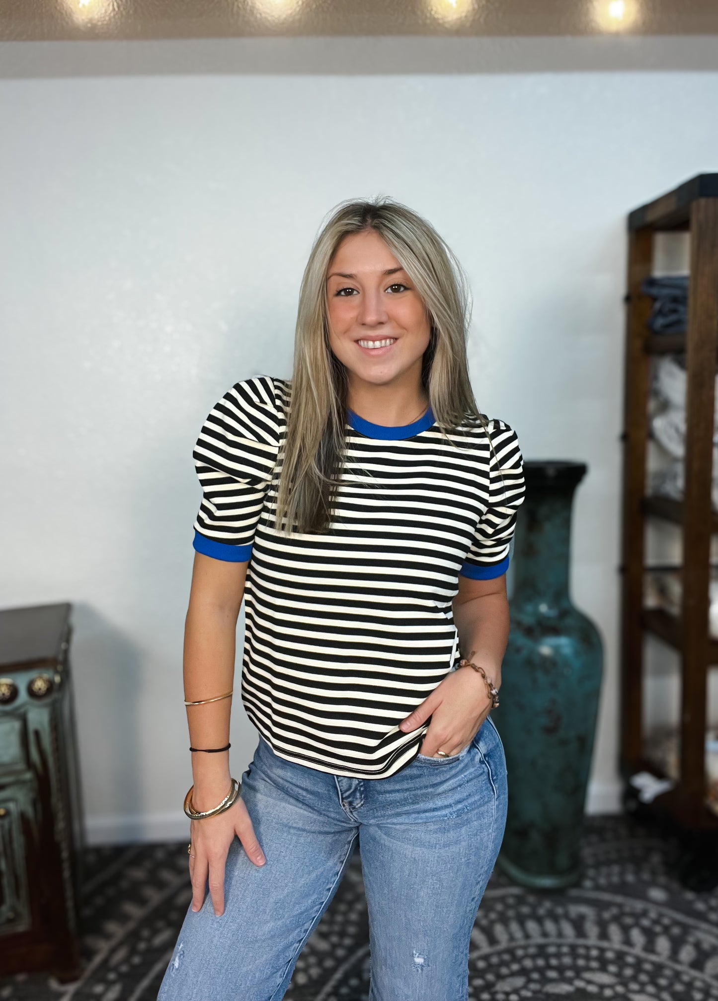 Striped Puff Sleeve Tee