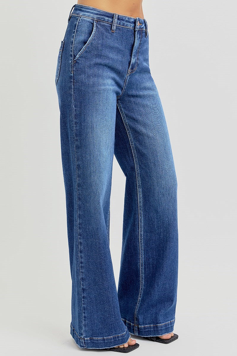 Wide Leg Slanted Pocket Jeans