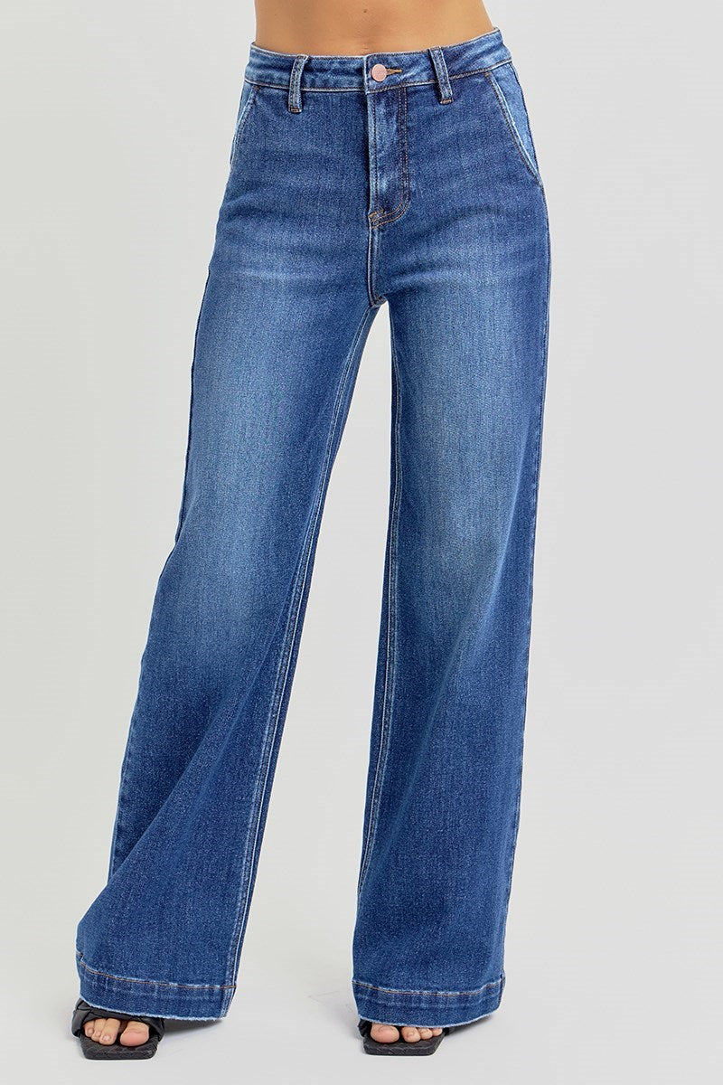 Wide Leg Slanted Pocket Jeans