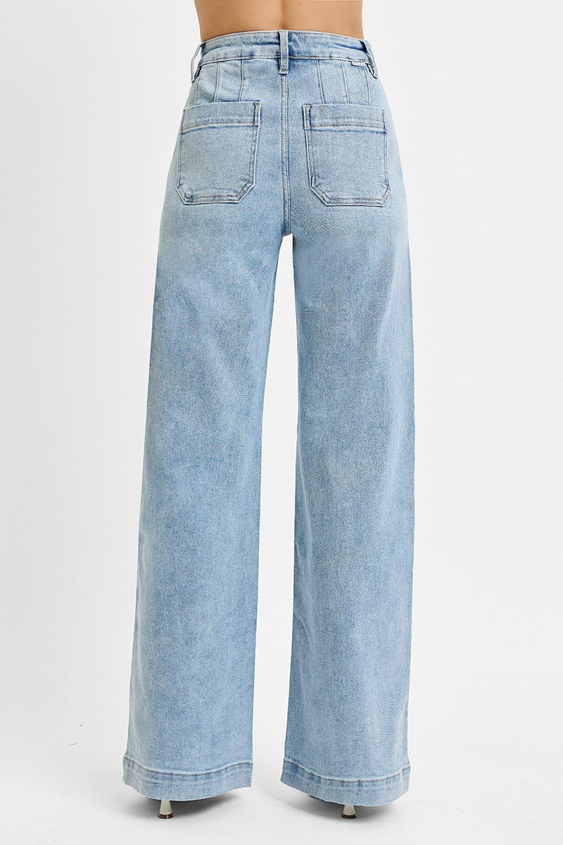 Wide Leg Slanted Pocket Jeans