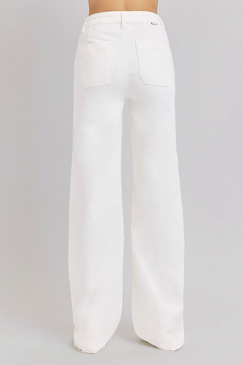 Tummy Control HR Wide White Jeans