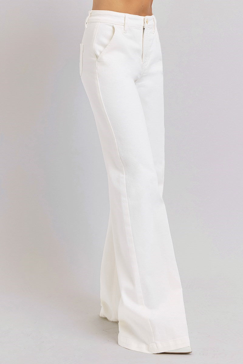 Tummy Control HR Wide White Jeans