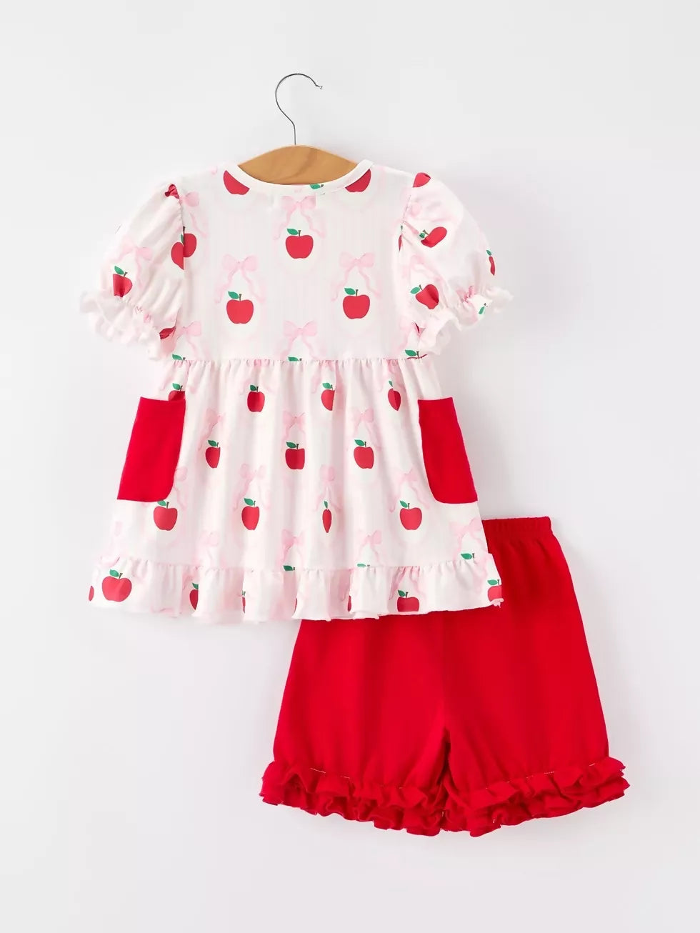 Girls Apple Ruffle Top Shorts Set