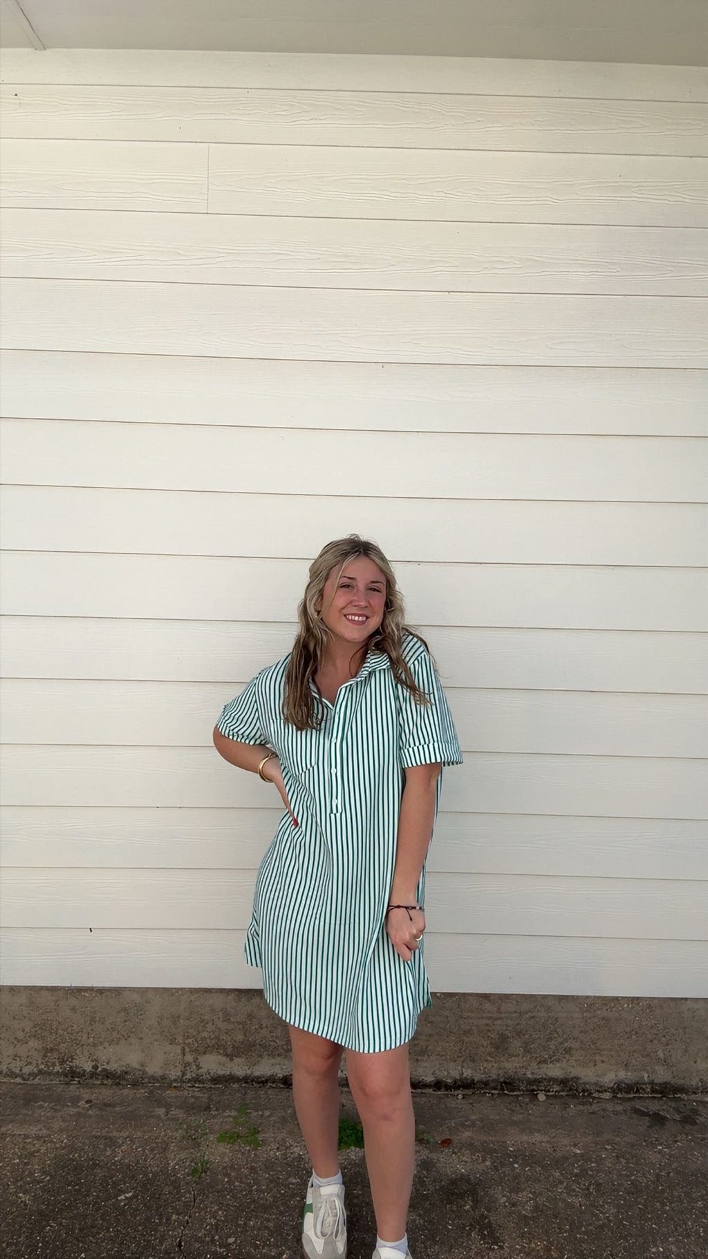 Stripe Collar Half Button Dress