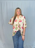 Fuchsia Floral V Neck