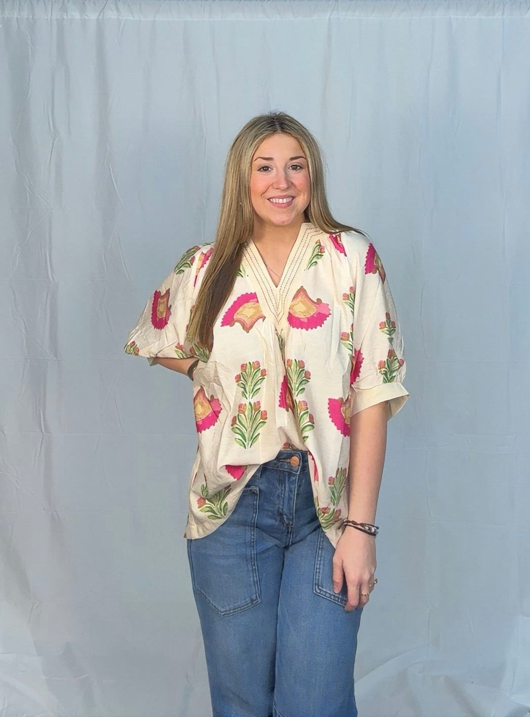 Fuchsia Floral V Neck