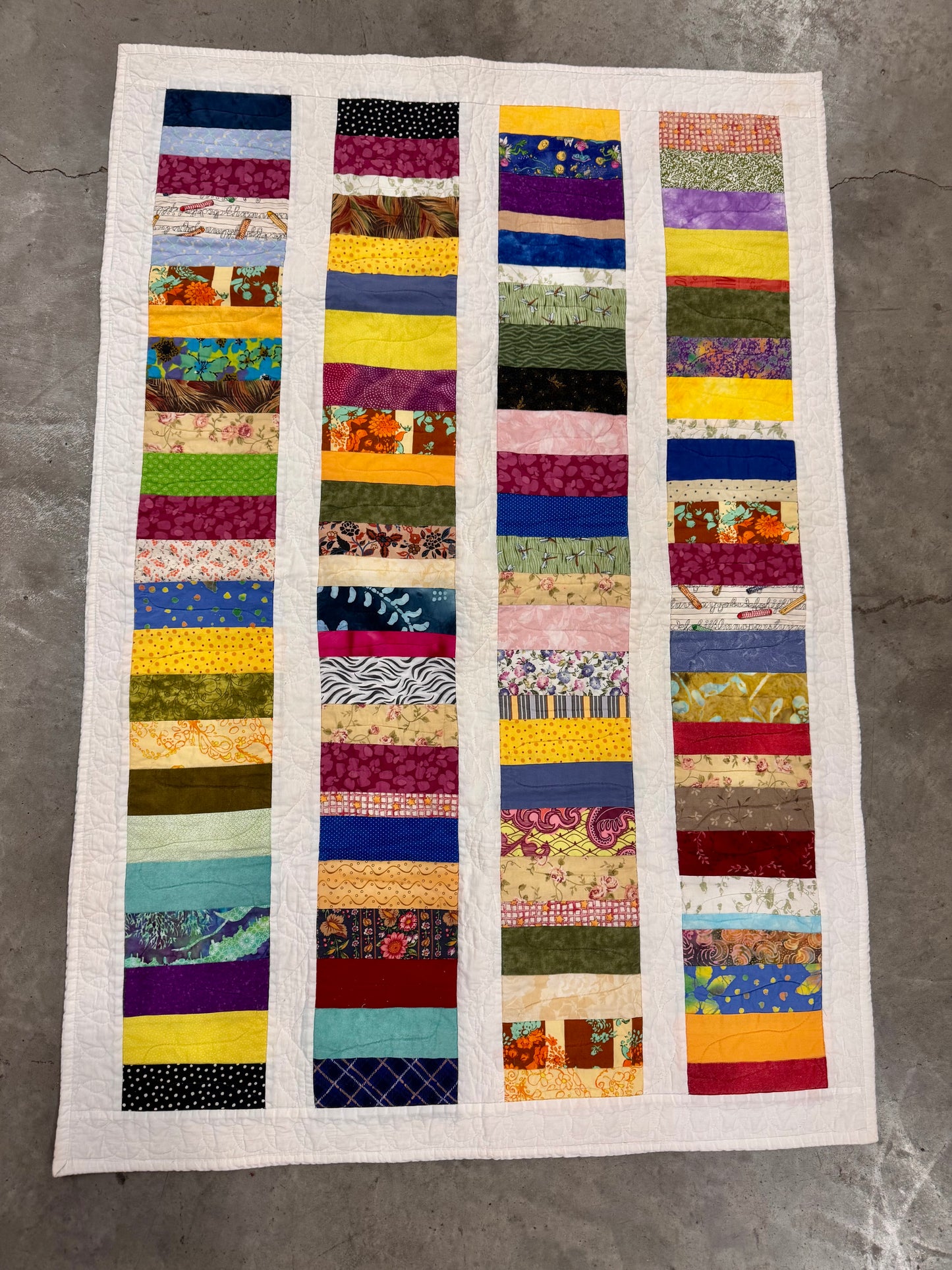 Handmade Quilted Scrappy Strip Blanket