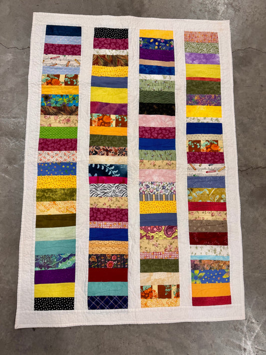 Handmade Quilted Scrappy Strip Blanket