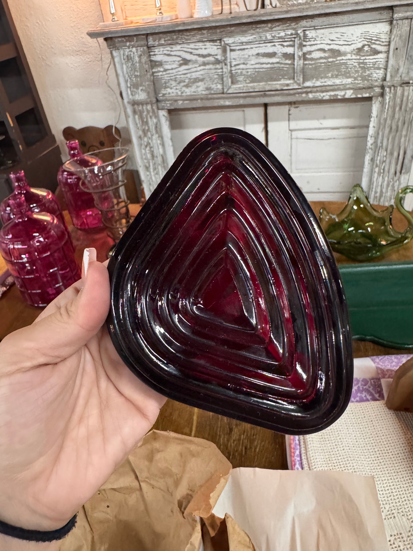 Vintage Anchor Hocking Ruby Ribbed Relish Dish