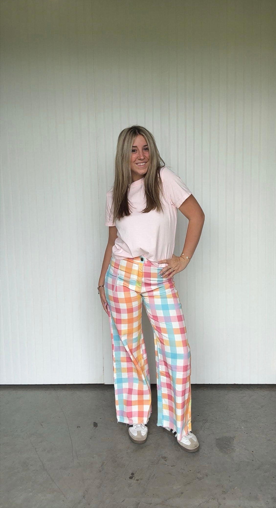 Comfort Stretch Pastel Gingham Wide Leg Jean