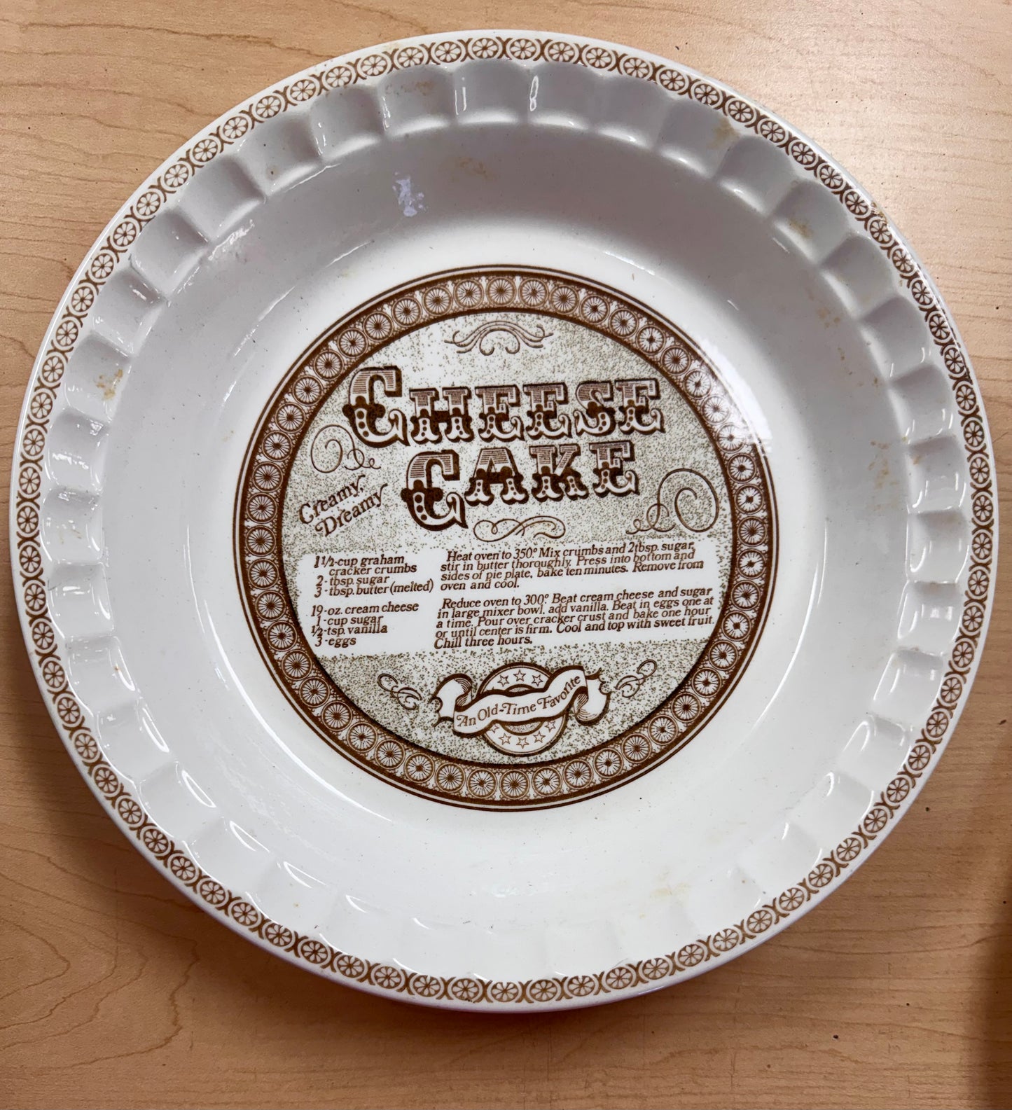 70s Royal China Chz Cake Recipe Pie Plate