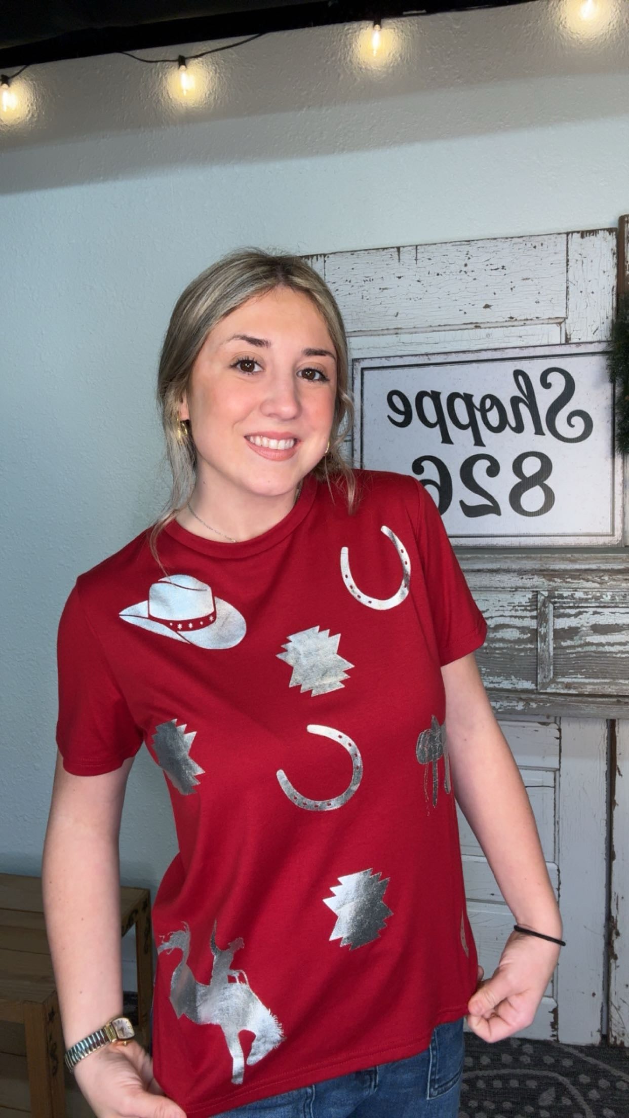 Red Western silver appliqué tee