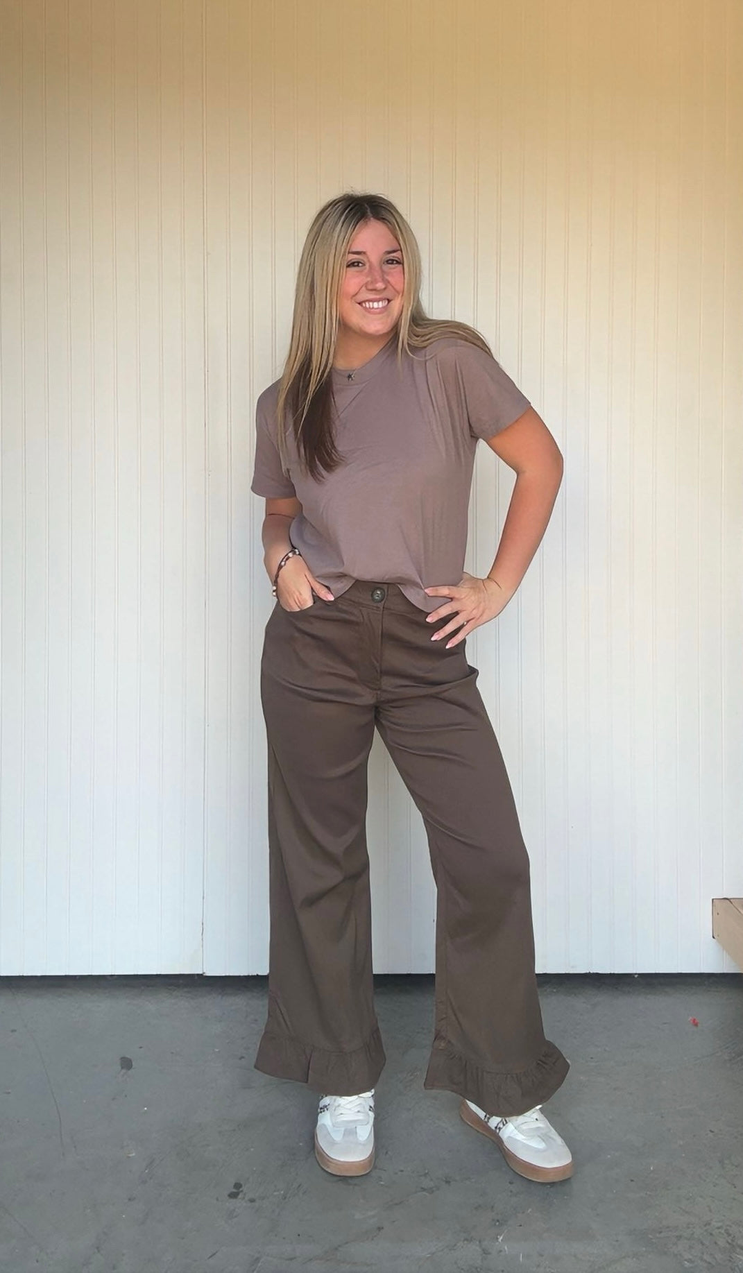 Wide Leg Pants with Ruffle Hem Detail
