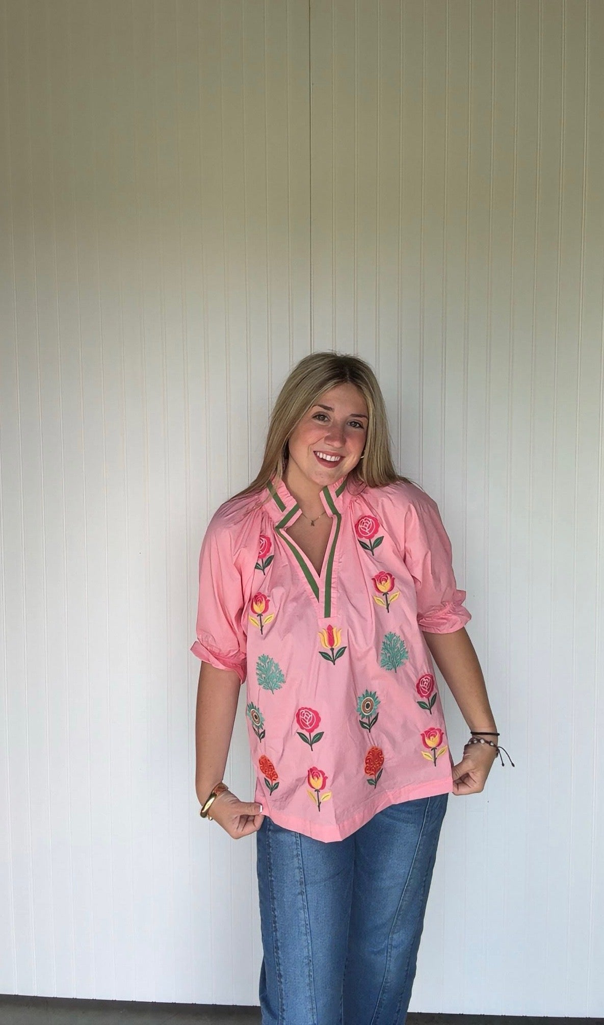 Embroidered Floral Peasent Top