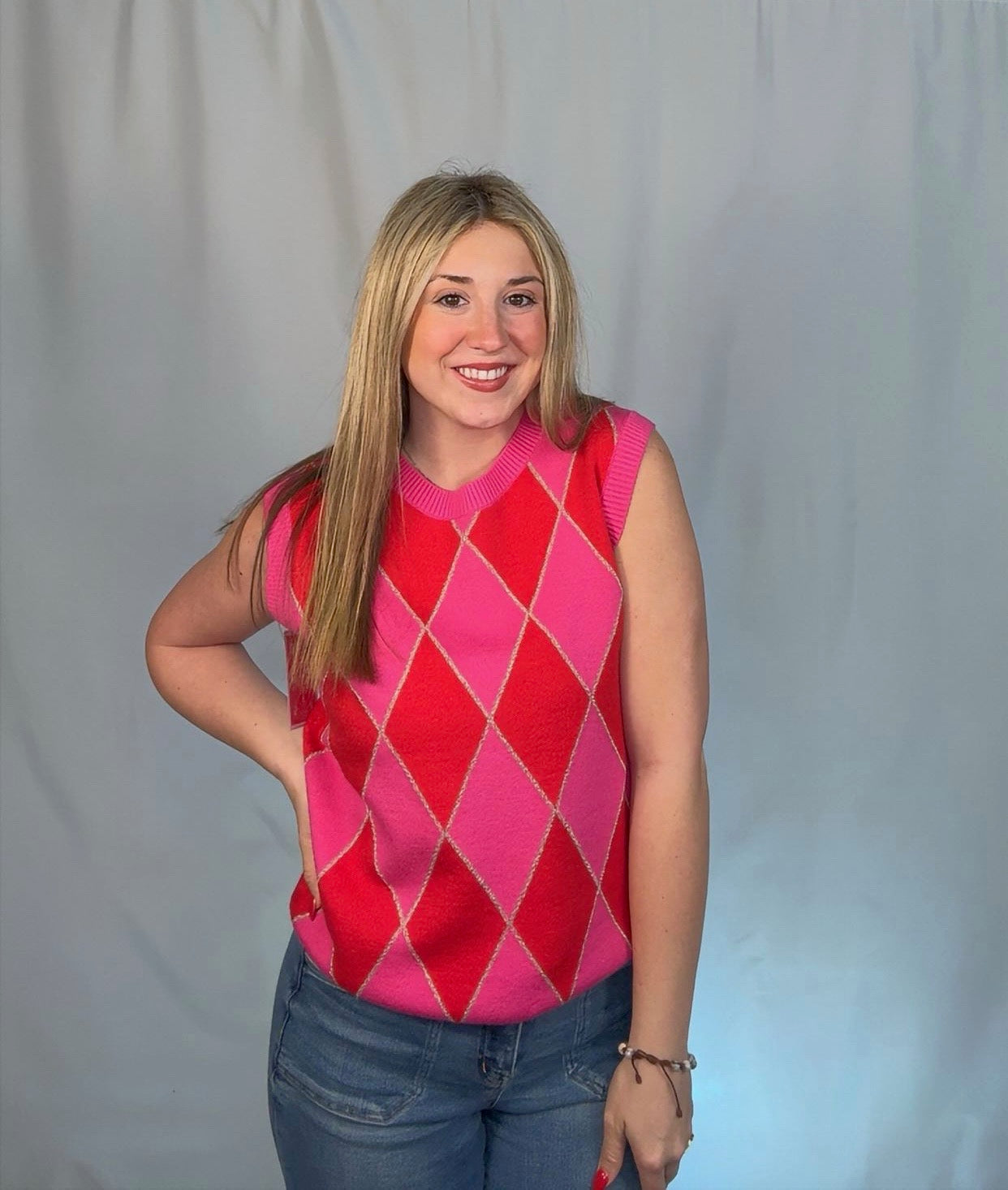 Glitter Trim Knit Sweater Vest