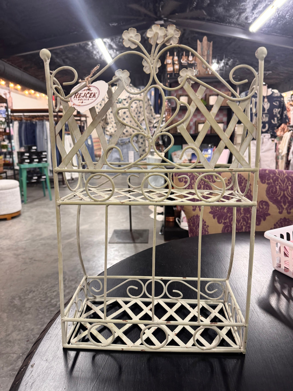 French Country 2-tier Wrought Iron Metal Shelf