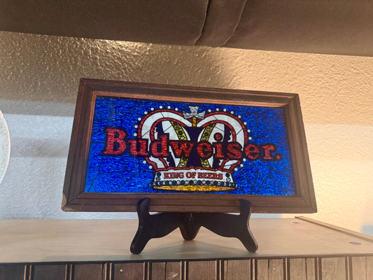 1970s Budweiser Faux Stained Glass Bar Sign