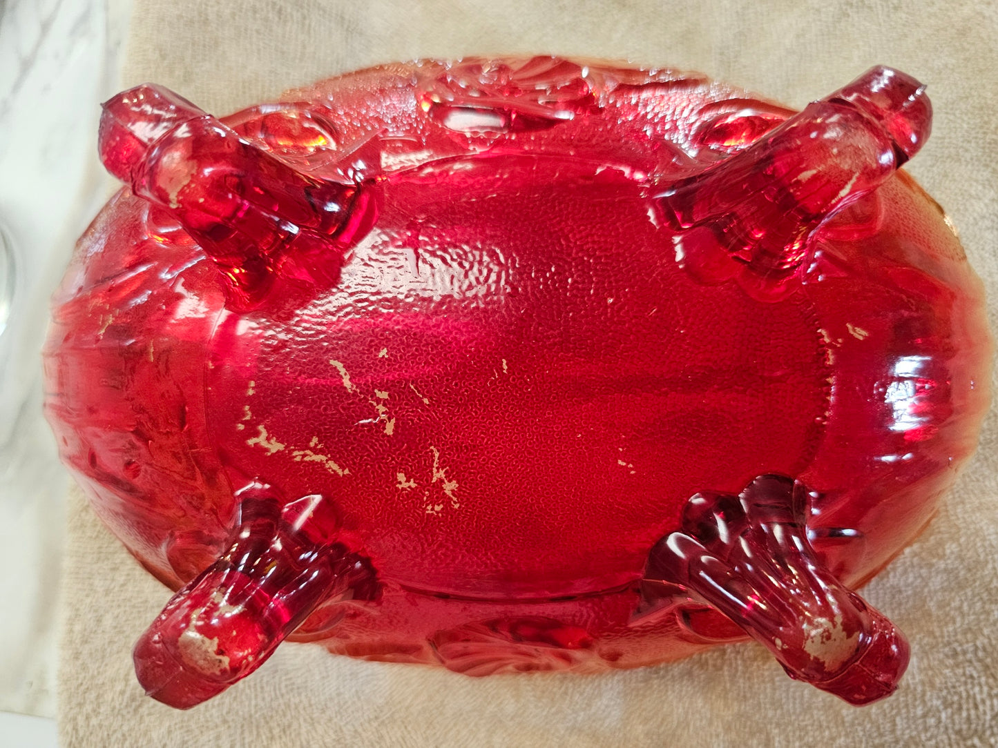Vintage Jeanette Glass Ornate Footed Bowl