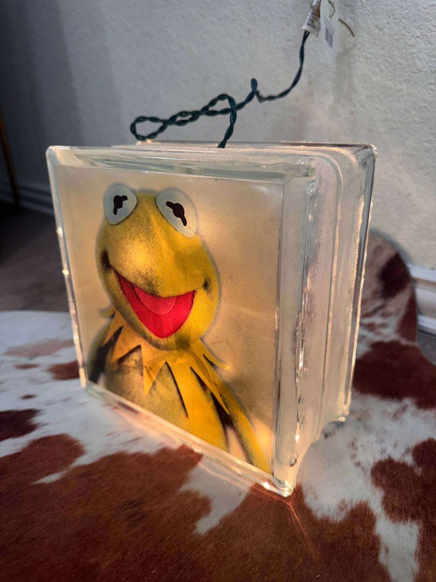 Handmade Glass Block Kermit Night Light