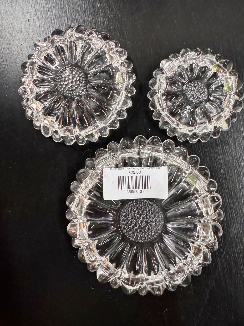 Crystal Hazel Atlas Nesting Glass Ashtray Set