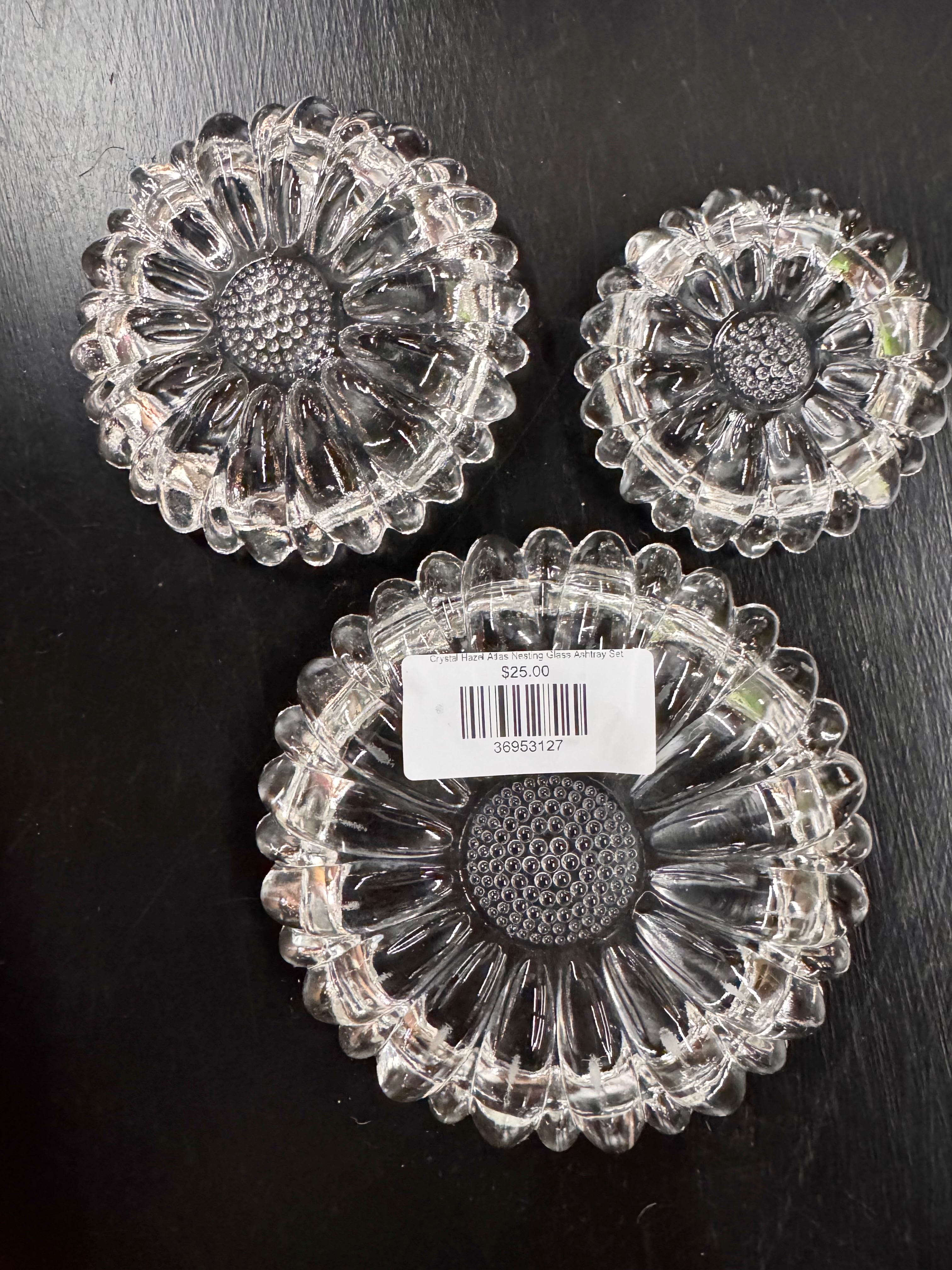 Crystal Hazel Atlas Nesting Glass Ashtray Set