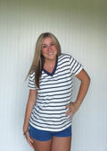 V Neck Striped Casual Tee