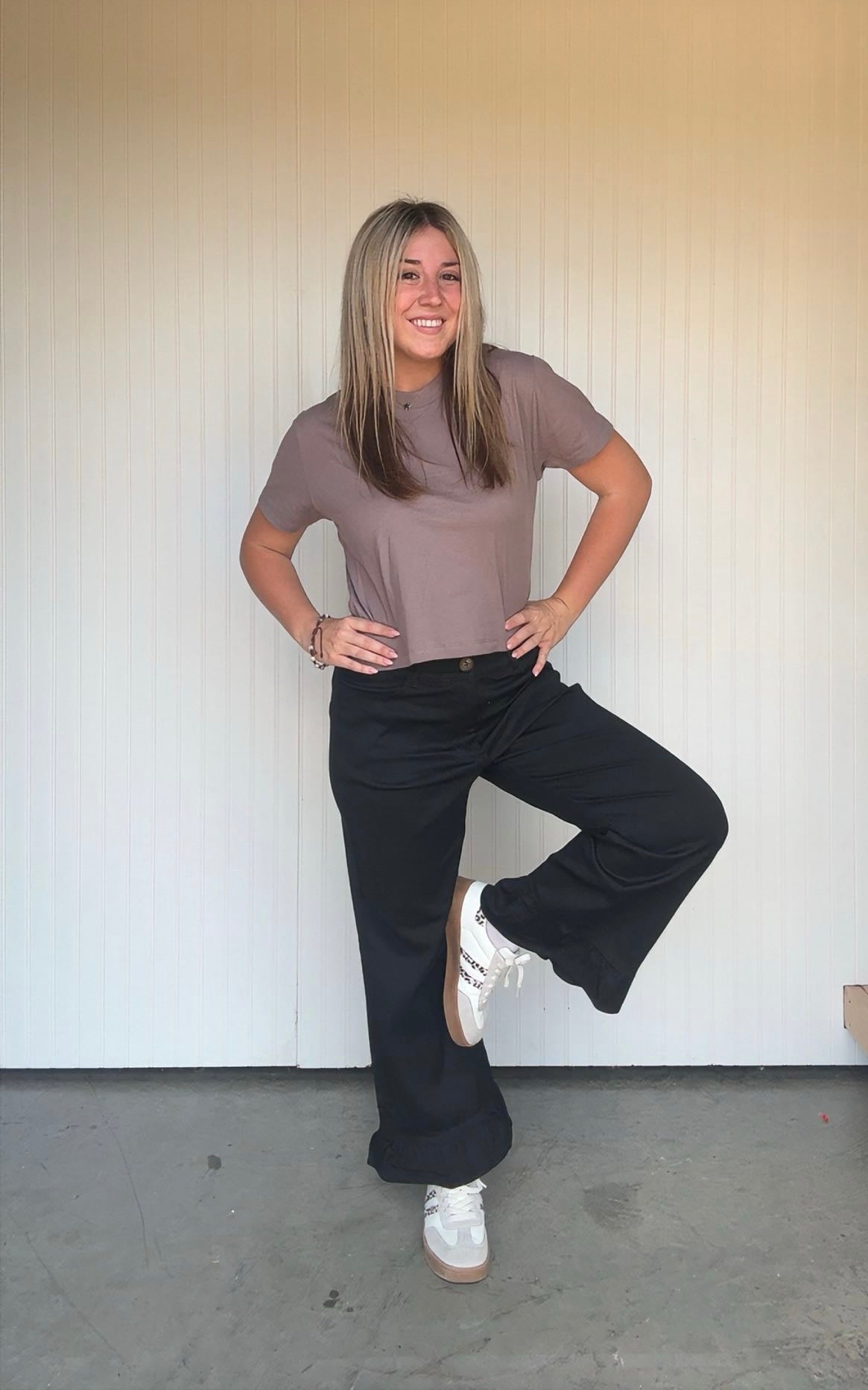 Wide Leg Pants with Ruffle Hem Detail
