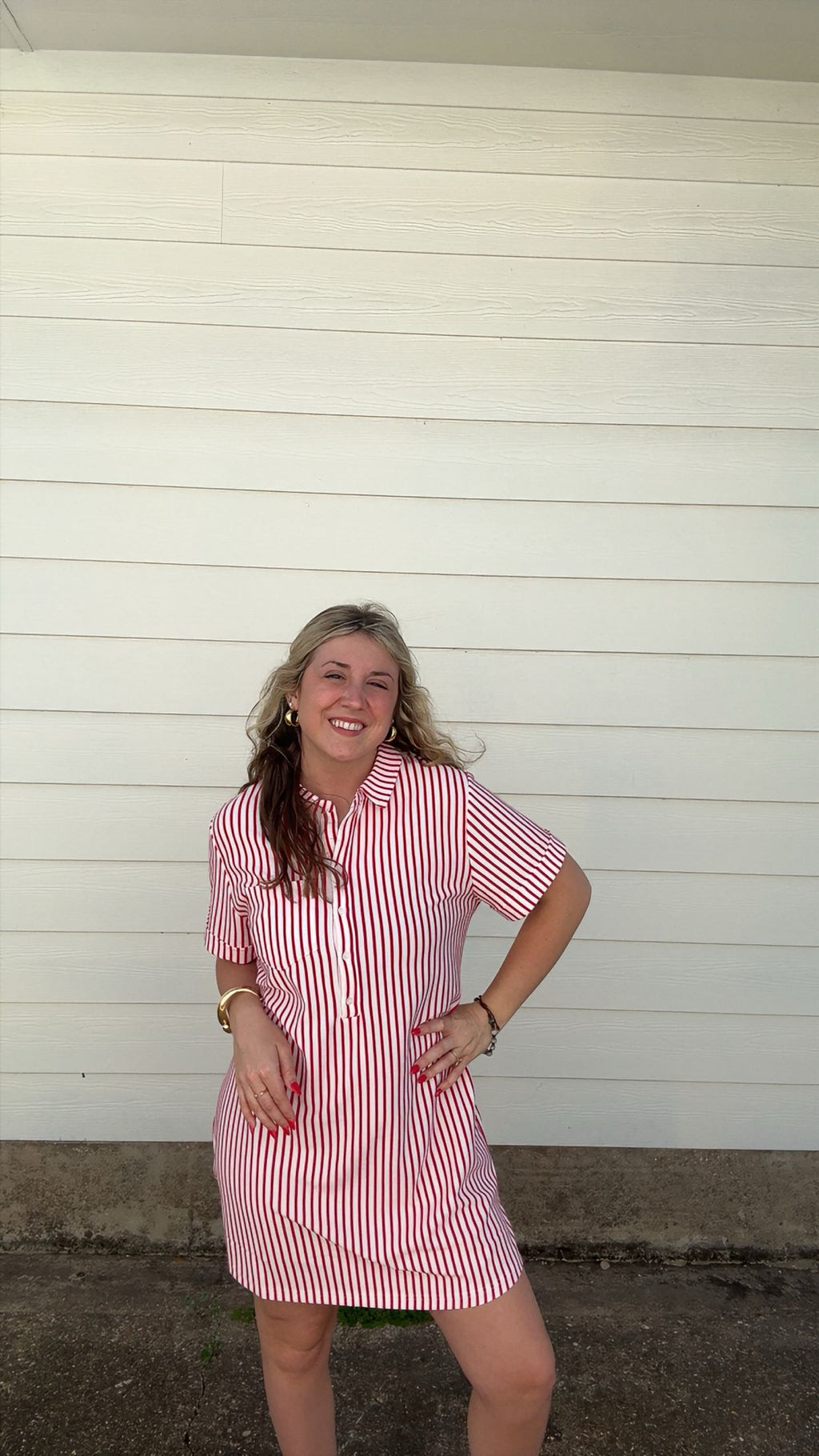 Stripe Collar Half Button Dress