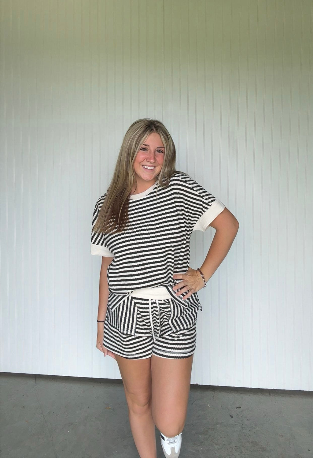 Striped and Textured Short Set
