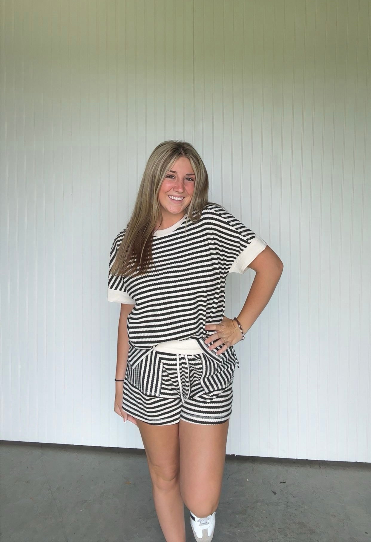 Striped and Textured Short Set