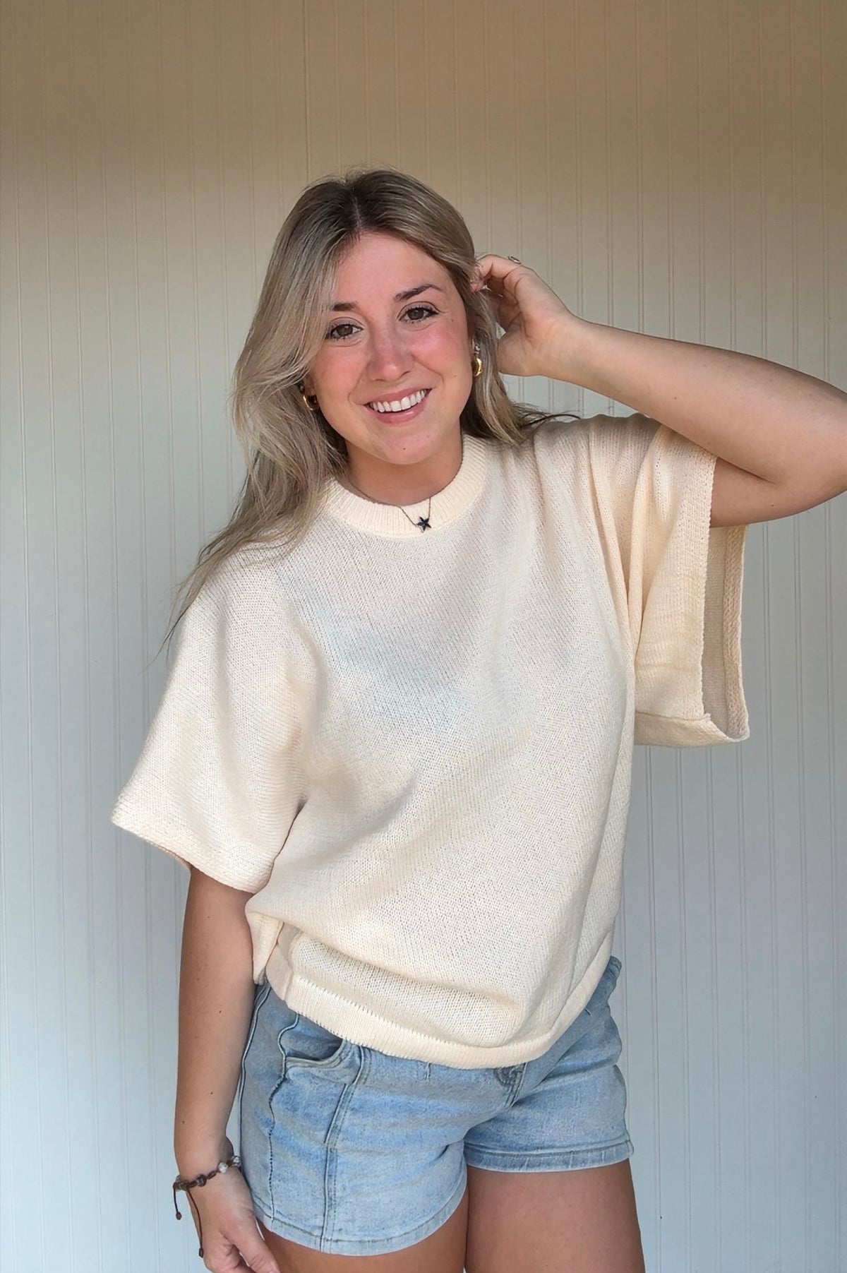 Oversized Short-Sleeve Poncho Sweater