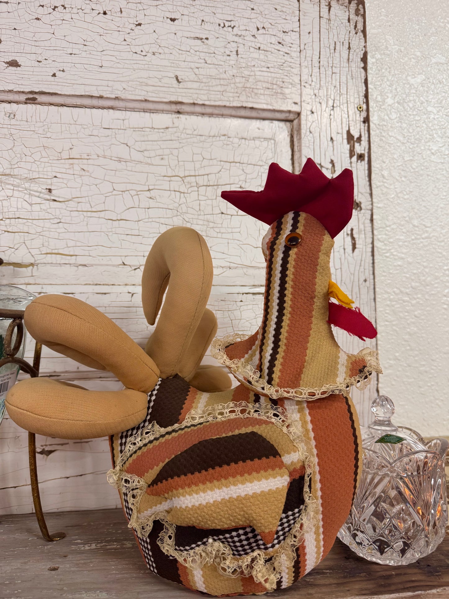 Vtg Handmade Weighted Fabric Rooster