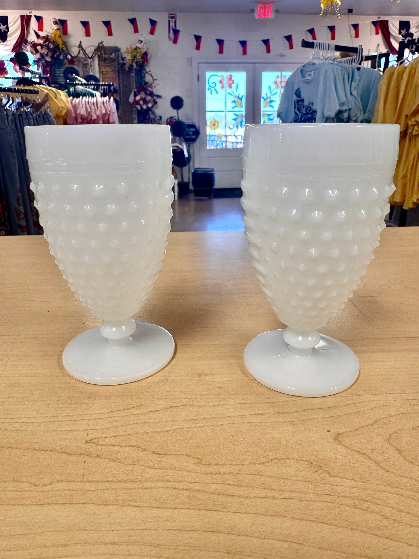 1960s Hobnail Milk Glass Water Goblets