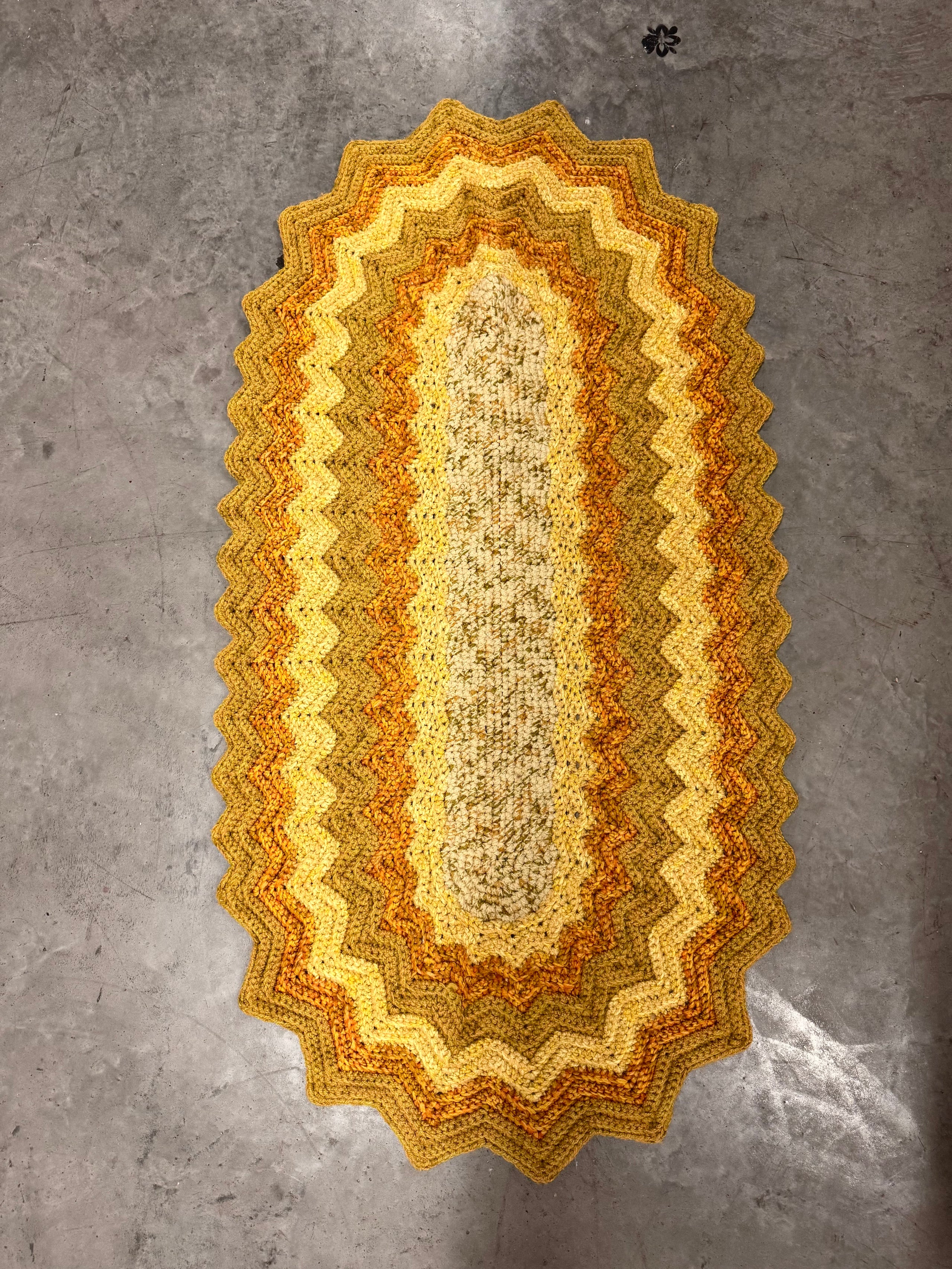 1970s Multi-Colored Hand-Crocheted Oval Rug