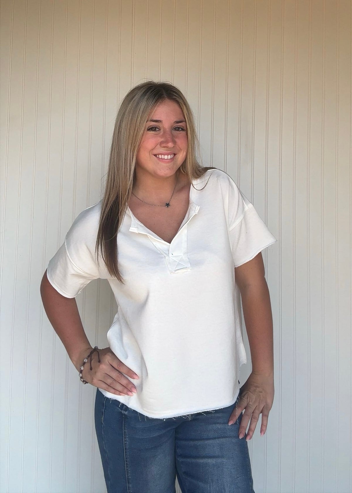 French Terr Split Neck Top