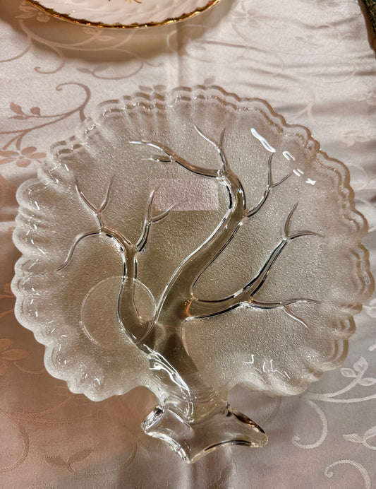 Vtg Crystal "Tree of Life" Snack Plates
