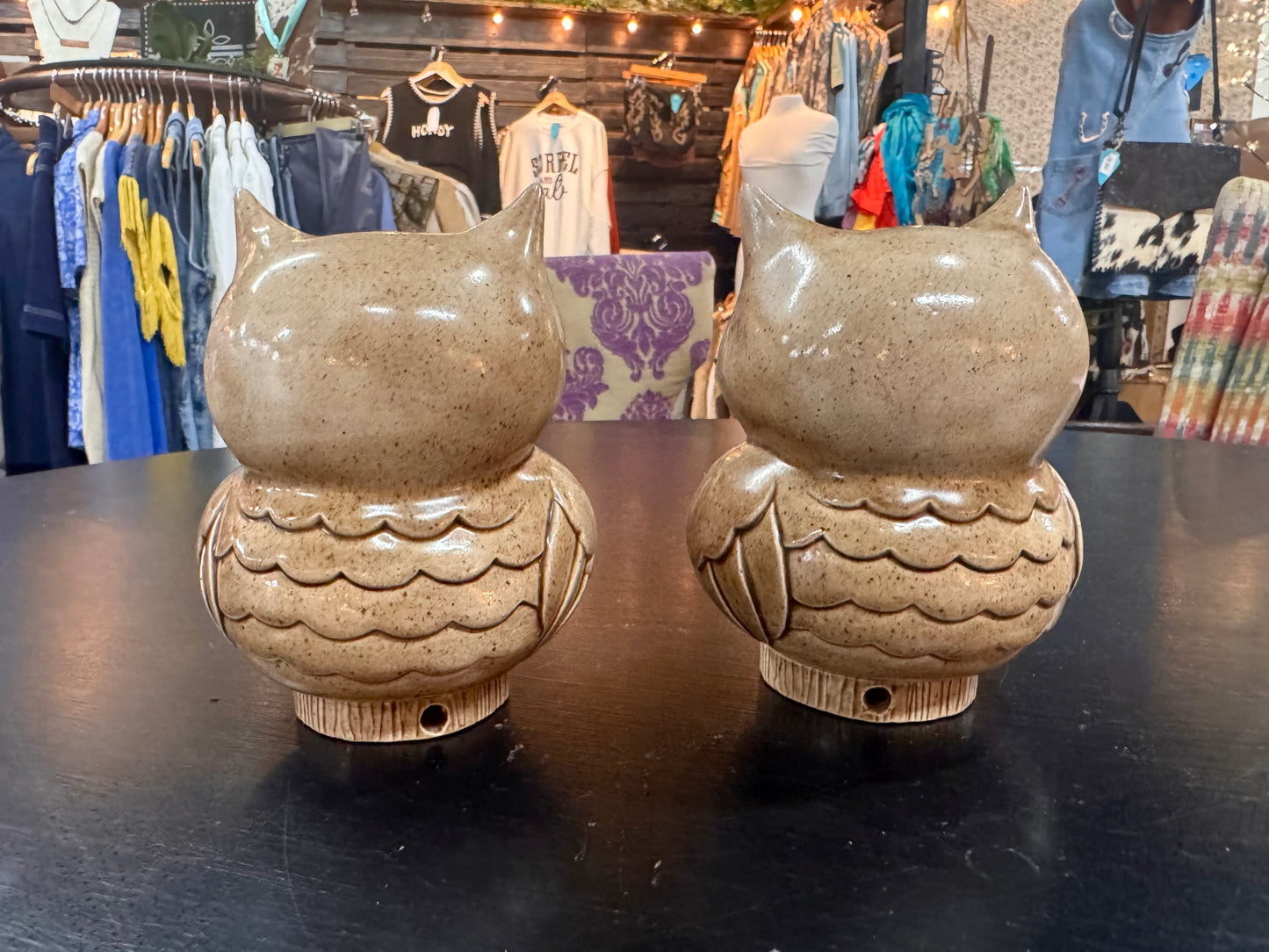 Hand-painted 70s Owl Tealight Holder/Luminary