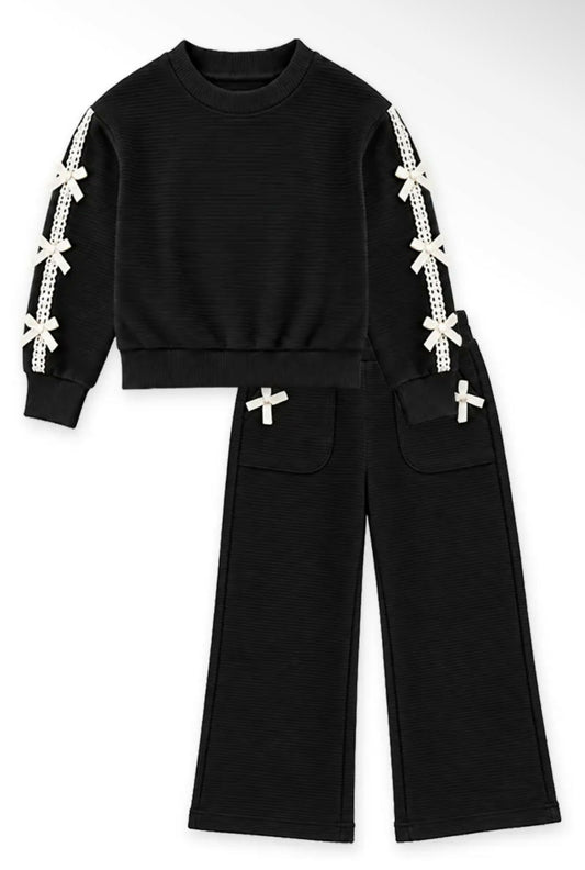 Toddler Black Bow Pullover & Pants Set