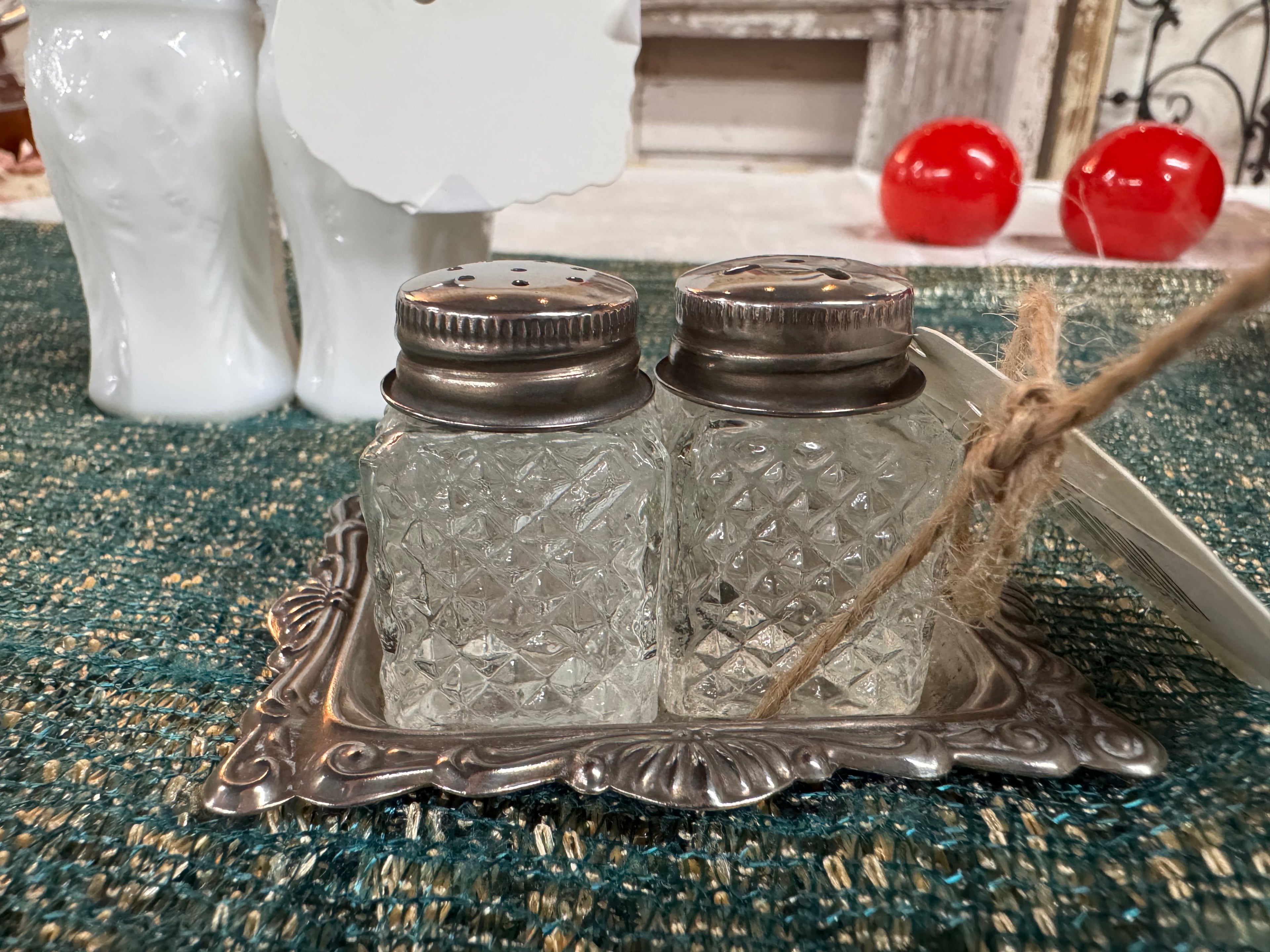 Mini Glass & Silver-plated Salt & Pep Shakers
