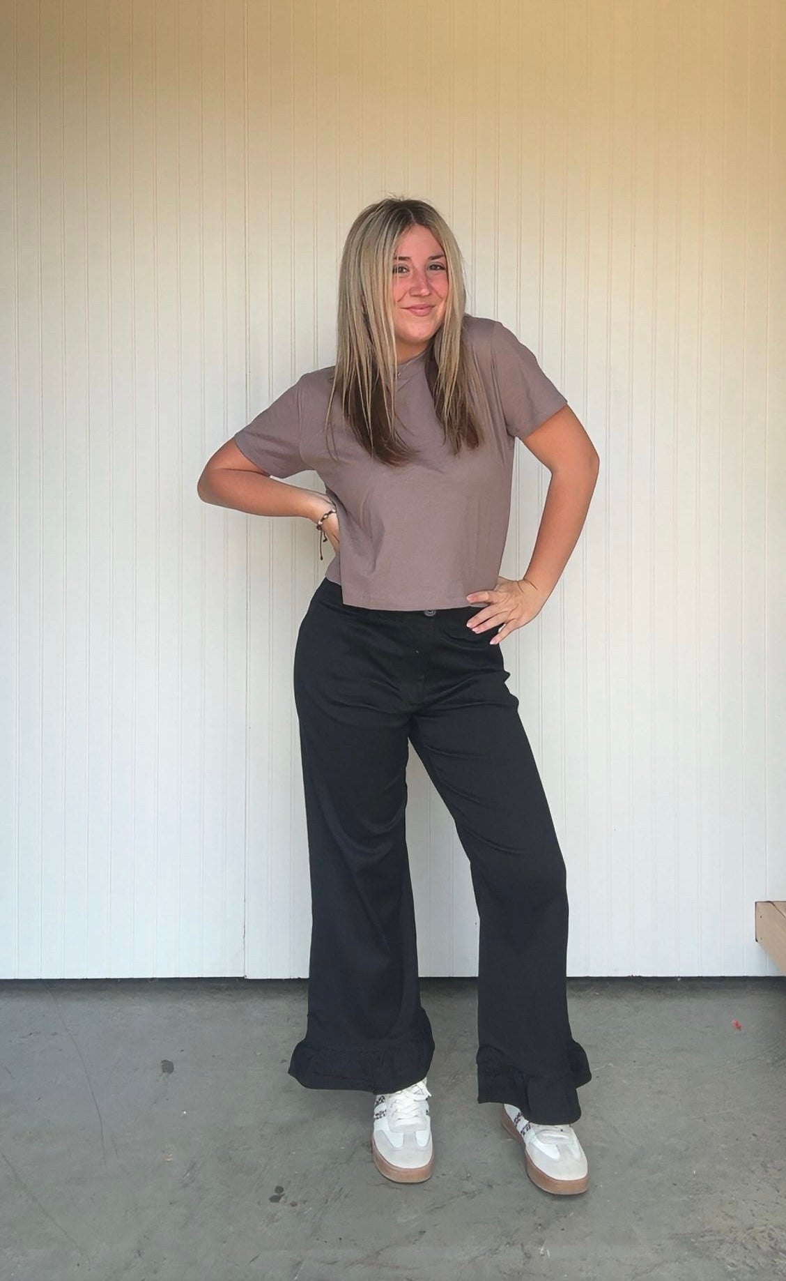 Wide Leg Pants with Ruffle Hem Detail