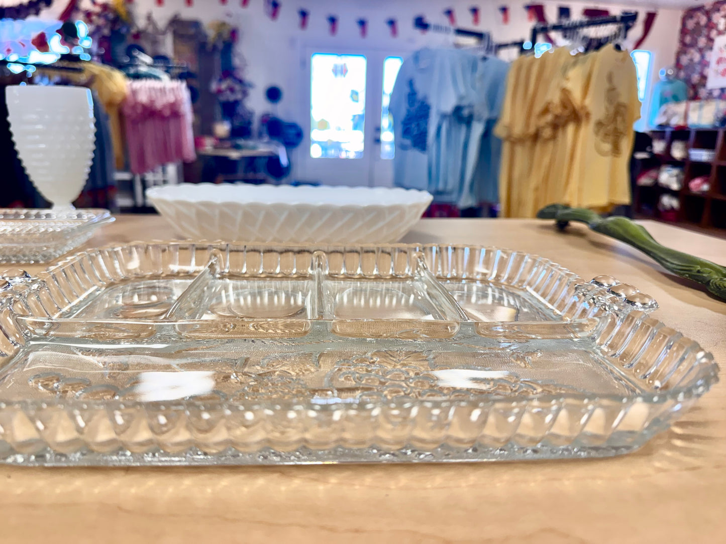 60s Pressed Glass 5-section Fruit Relish Tray